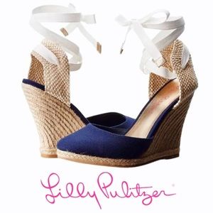 LILLY PULITZER Kate Espadrille Wedge Sandals - Size 6.5 - Navy - Summer Shoes